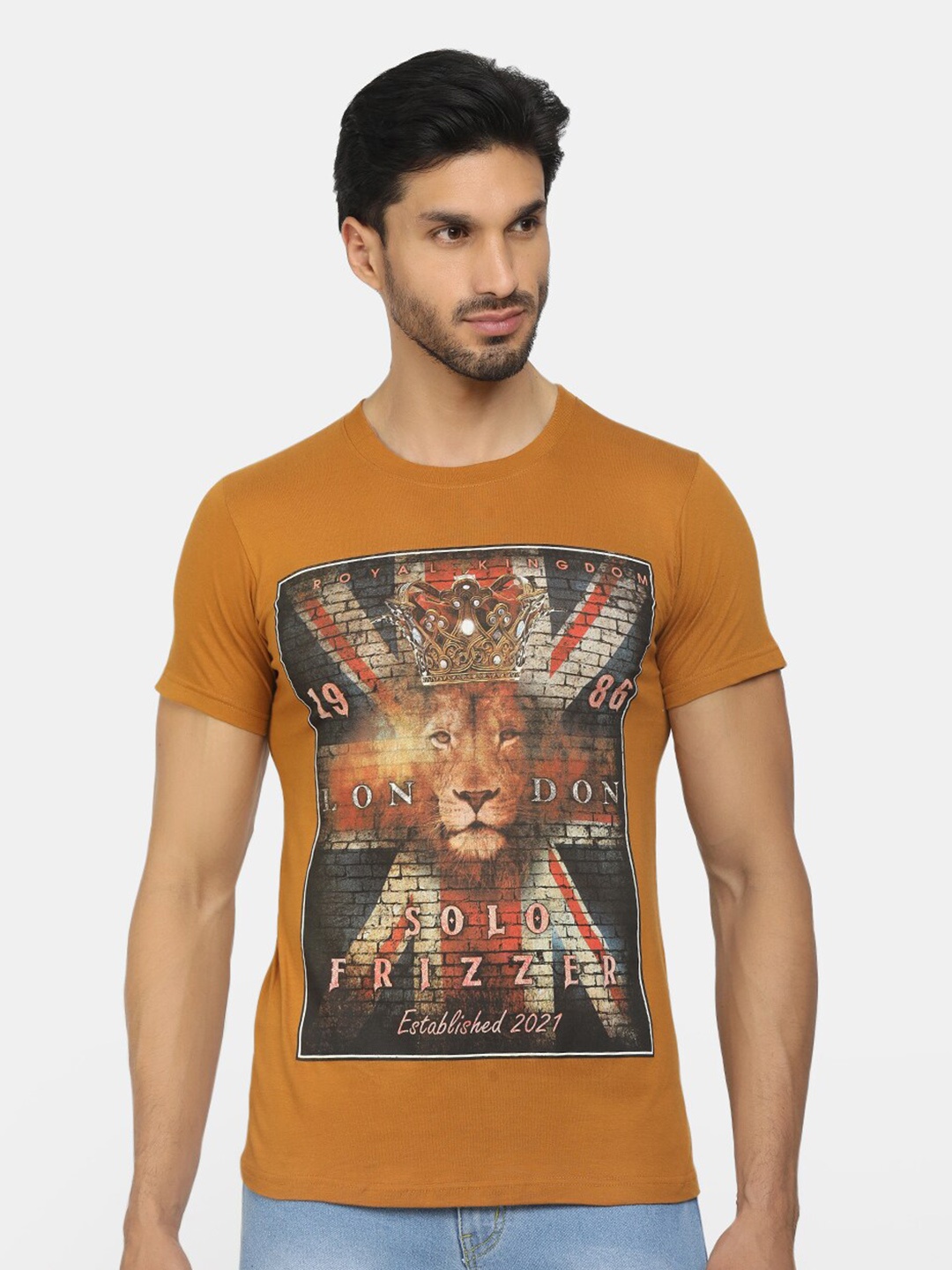 

V-Mart Graphic Printed Cotton Slim Fit T-shirt, Brown