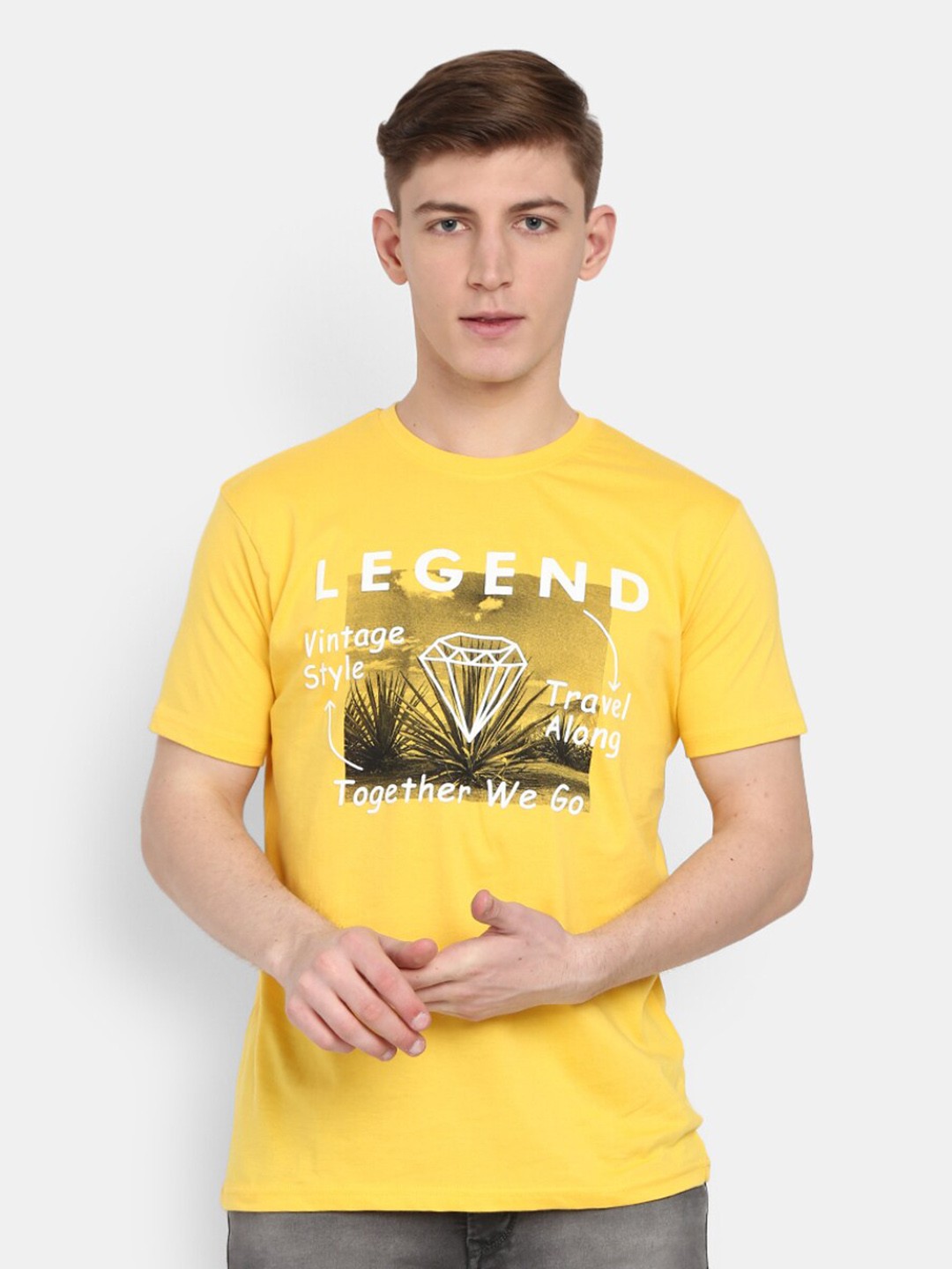 

V-Mart Typography Printed Cotton Slim Fit T-shirt, Yellow