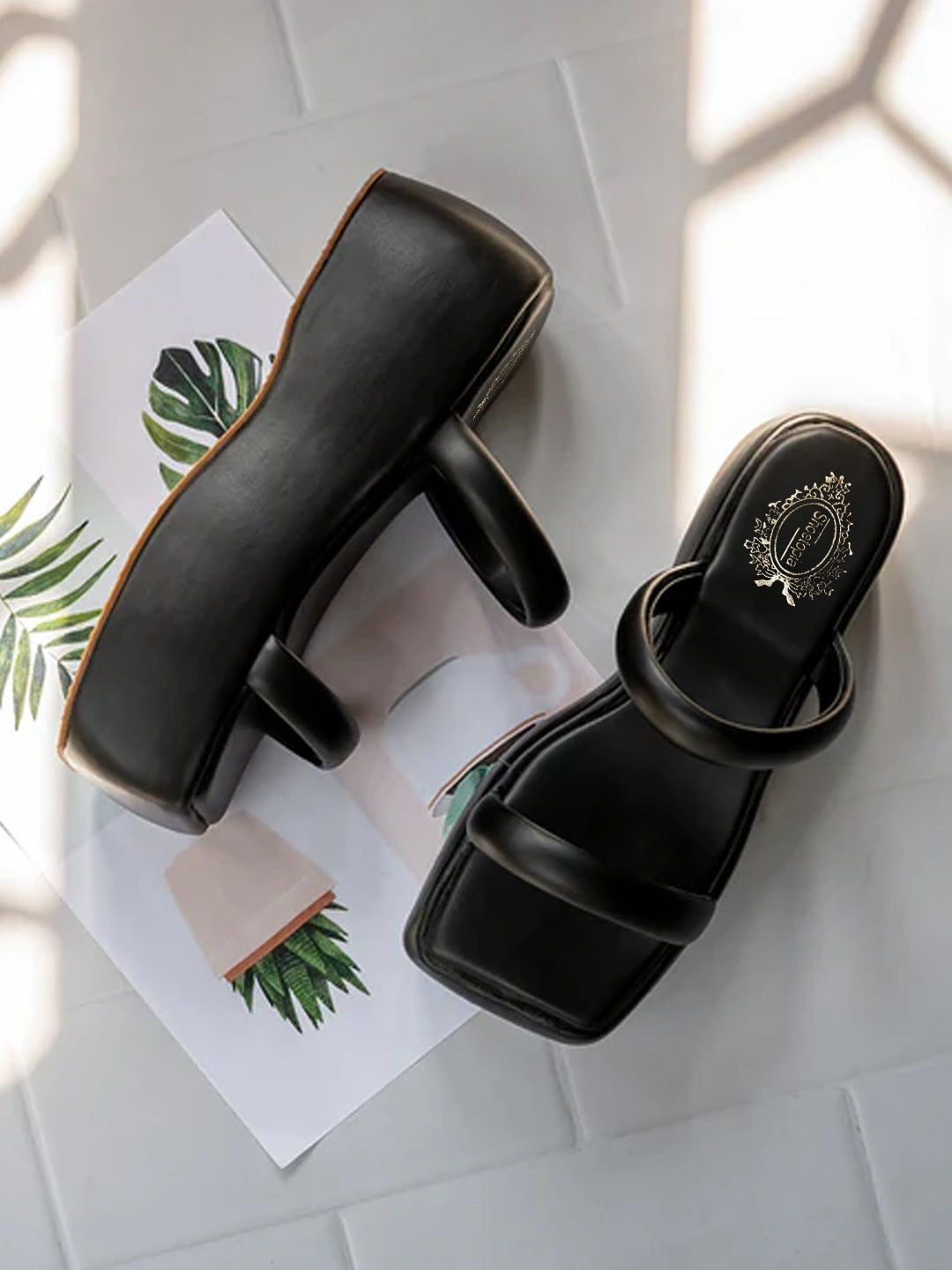 

Shoetopia Open Toe Flatform Heels, Black