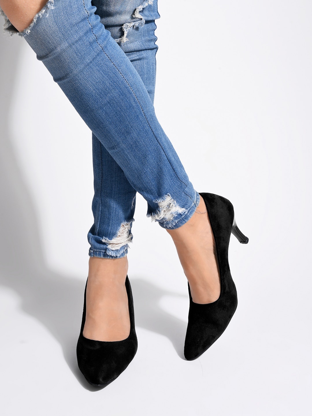 

Shoetopia Pointed Toe Suede Slim Heel Pumps, Black