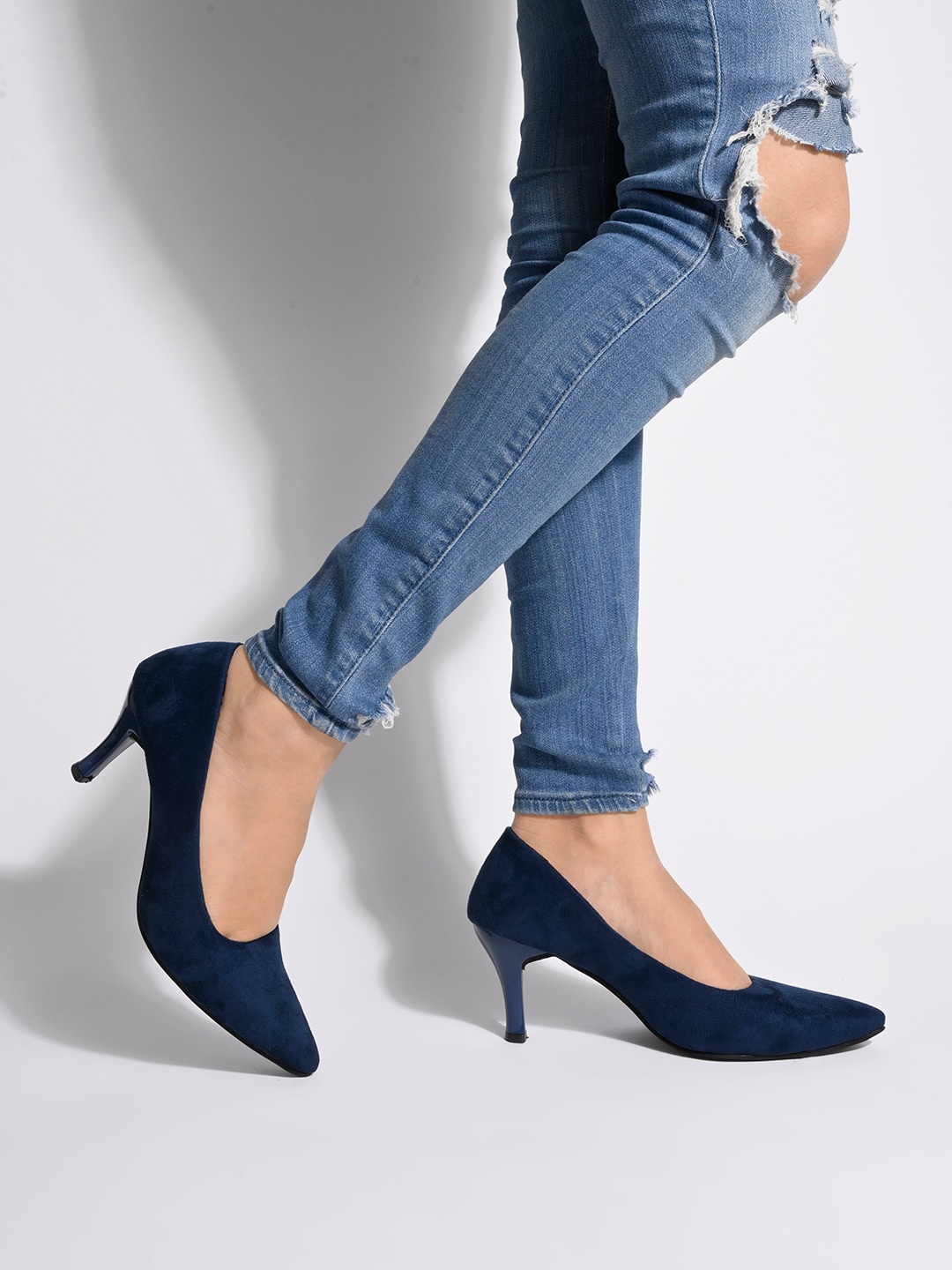 

Shoetopia Pointed Toe Suede Slim Pumps, Navy blue