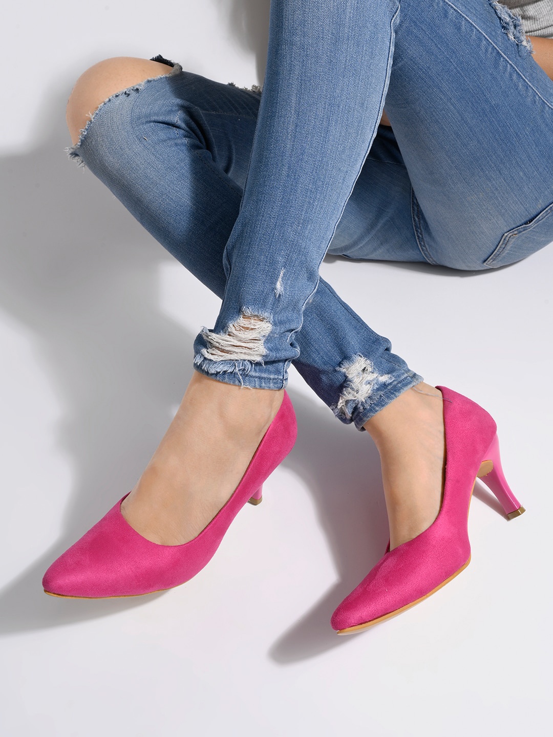 

Shoetopia Pointed Toe Suede Slim Pumps, Pink