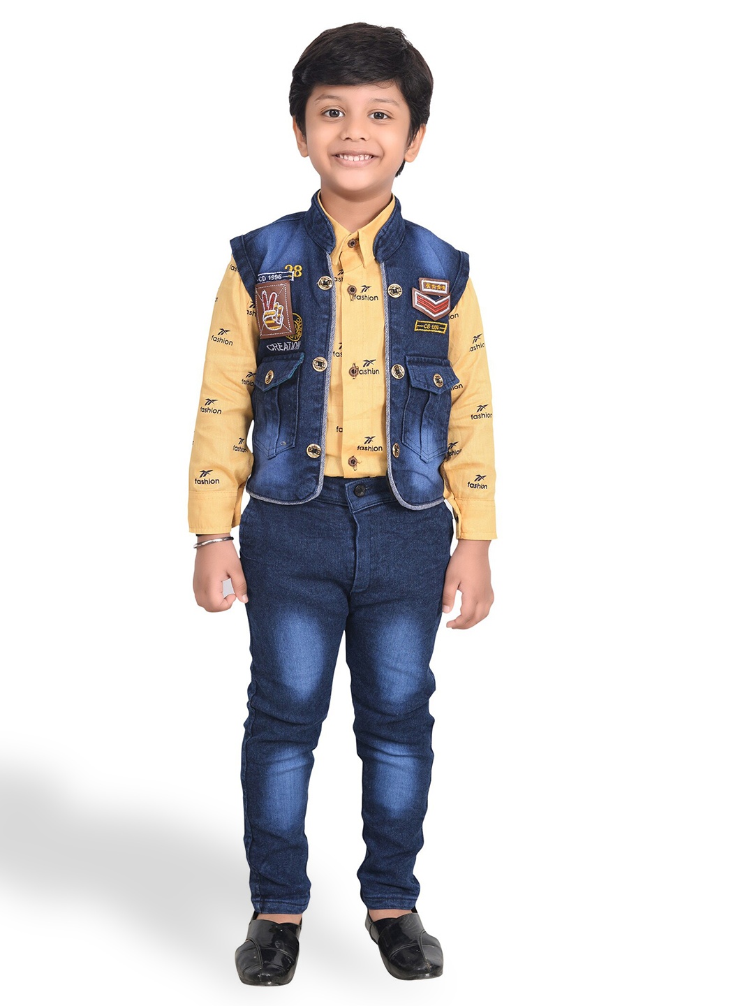 

KIDZAREA Infant Boys Printed Shirt With Trousers And Waistcoat, Yellow