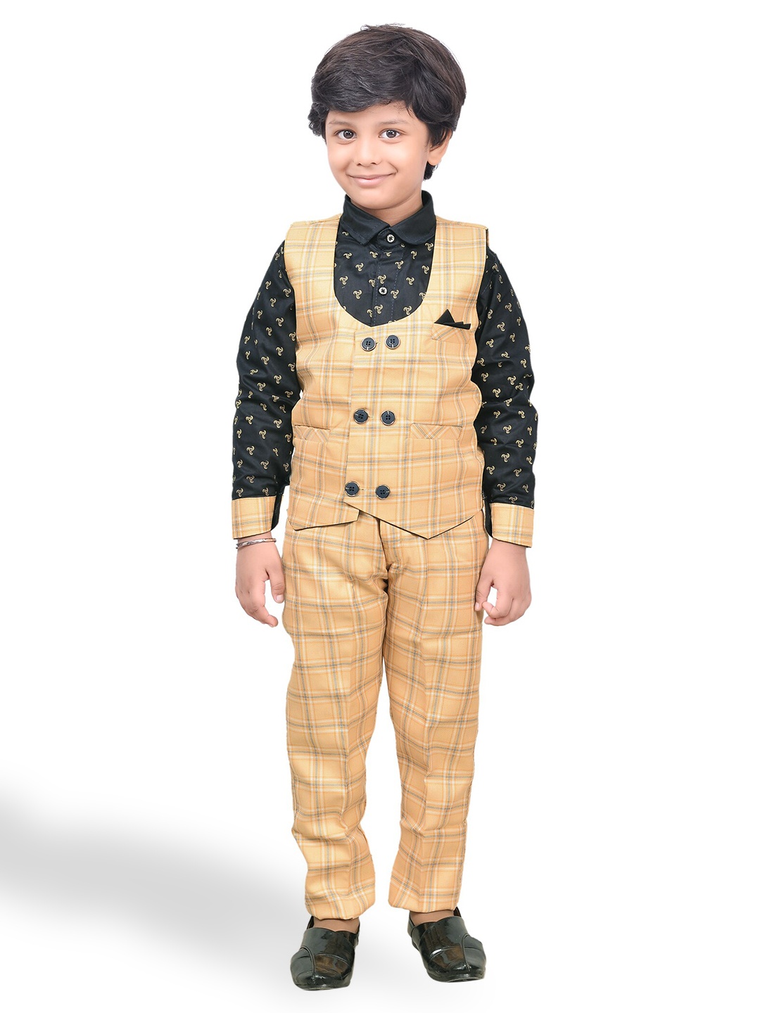 

KIDZAREA Boys Printed Long Sleeves Shirt with Trousers & Waistcoat Clothing Set, Brown