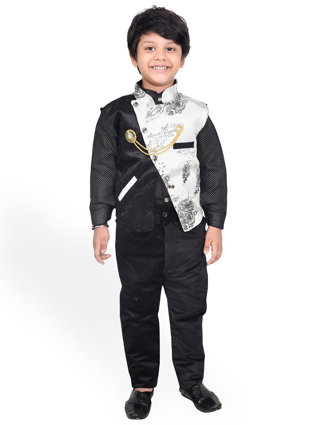 

KIDZAREA Boys Printed Shirt with Trousers, Black