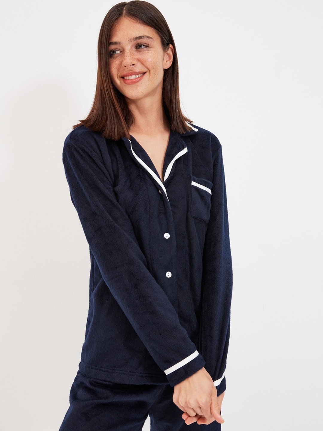 

Trendyol Lapel Collar Night Suit, Navy blue