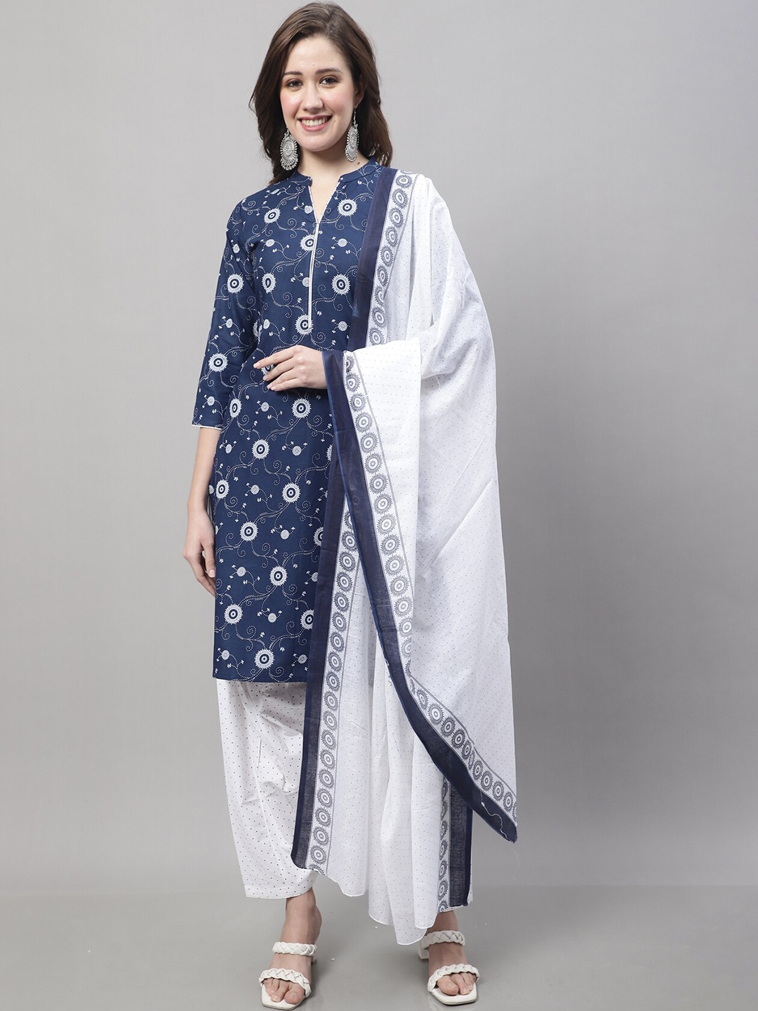 

Rajnandini Floral Printed Kurta with Salwar & Dupatta, Navy blue