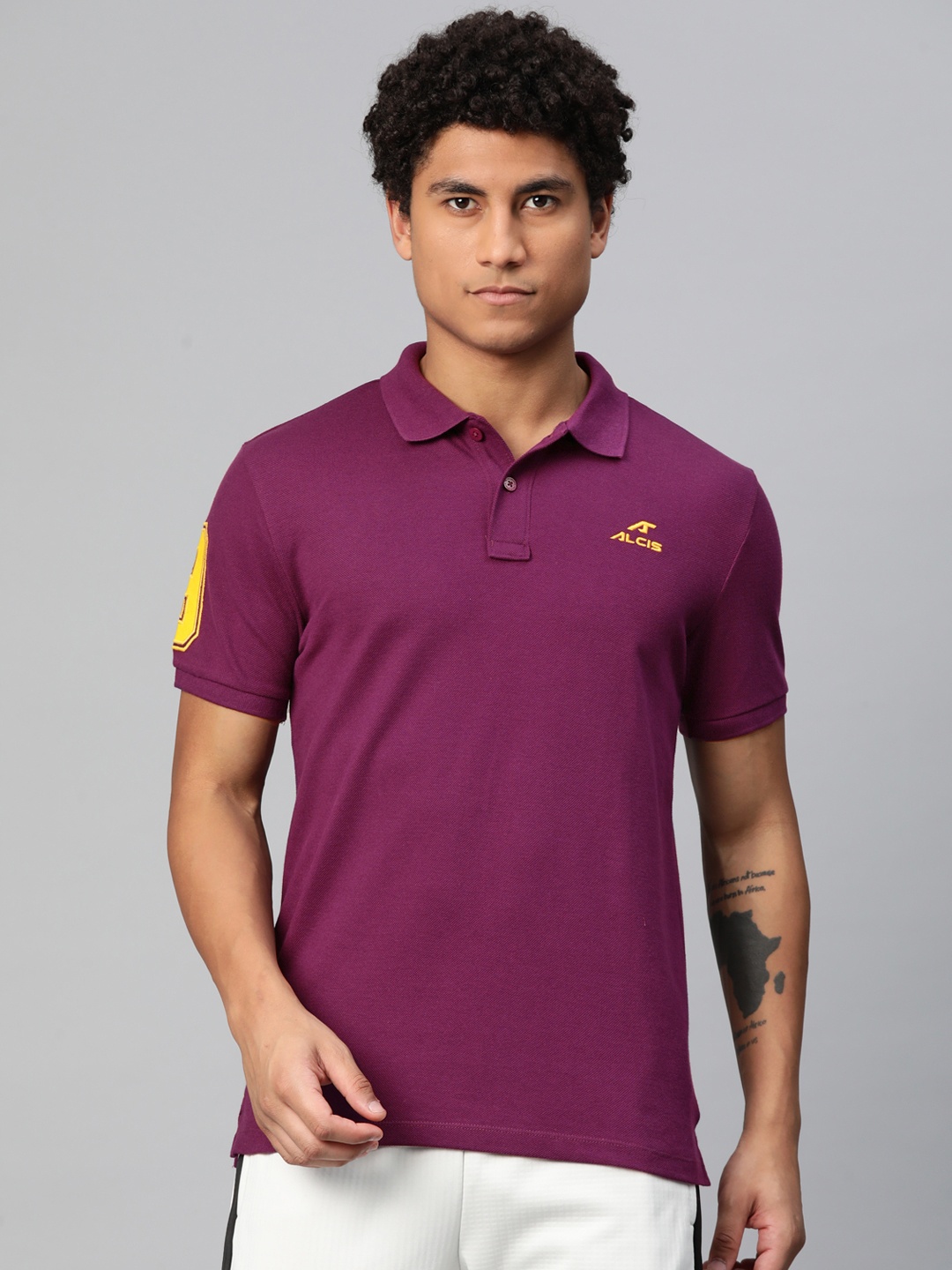 

Alcis Typography Printed Polo Collar Dry Tech Slim Fit T-shirt, Purple