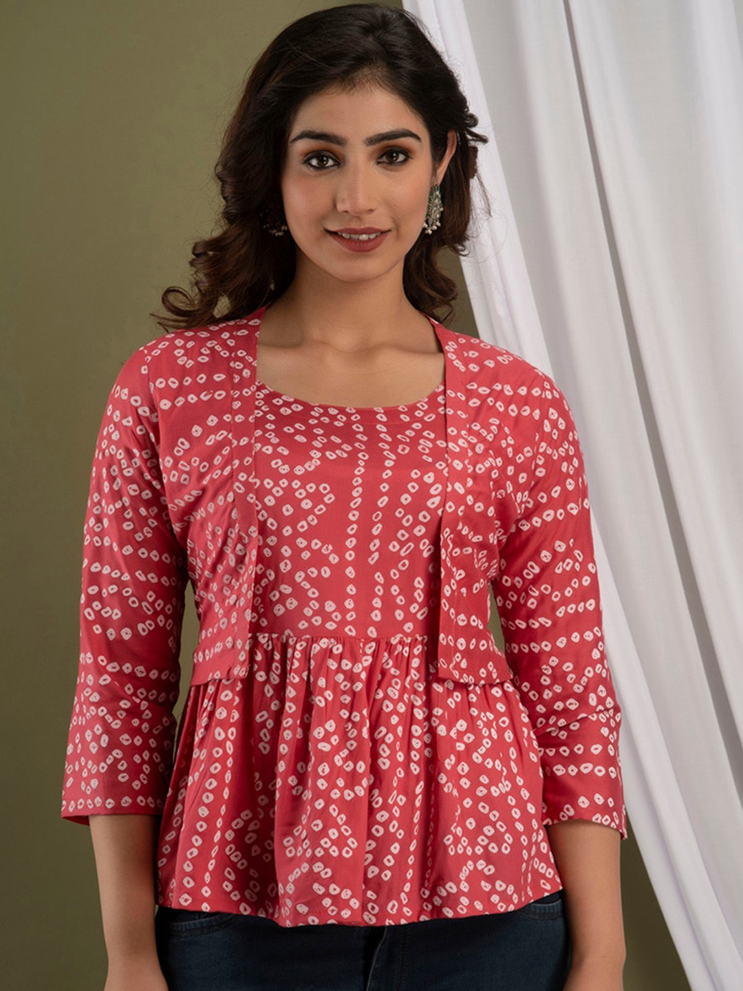 

SURHI Ethnic Motifs Printed Peplum Top, Pink