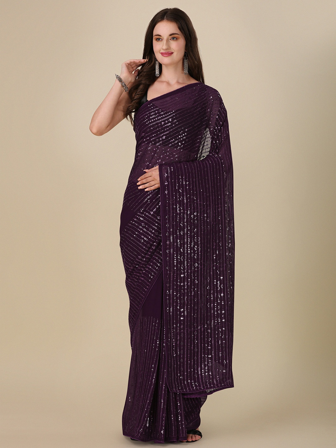 

Mitera Violet Sequin Embellished Pure Georgette Saree
