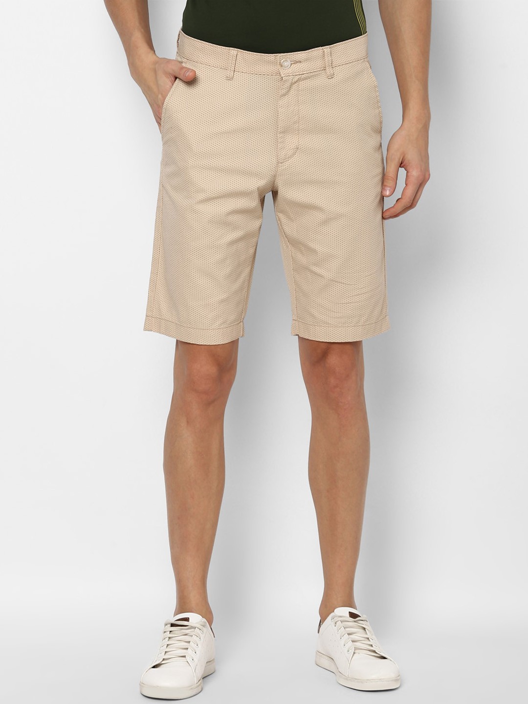 

Allen Solly Men Mid-Rise Self Design Regular Fit Pure Cotton Shorts, Khaki