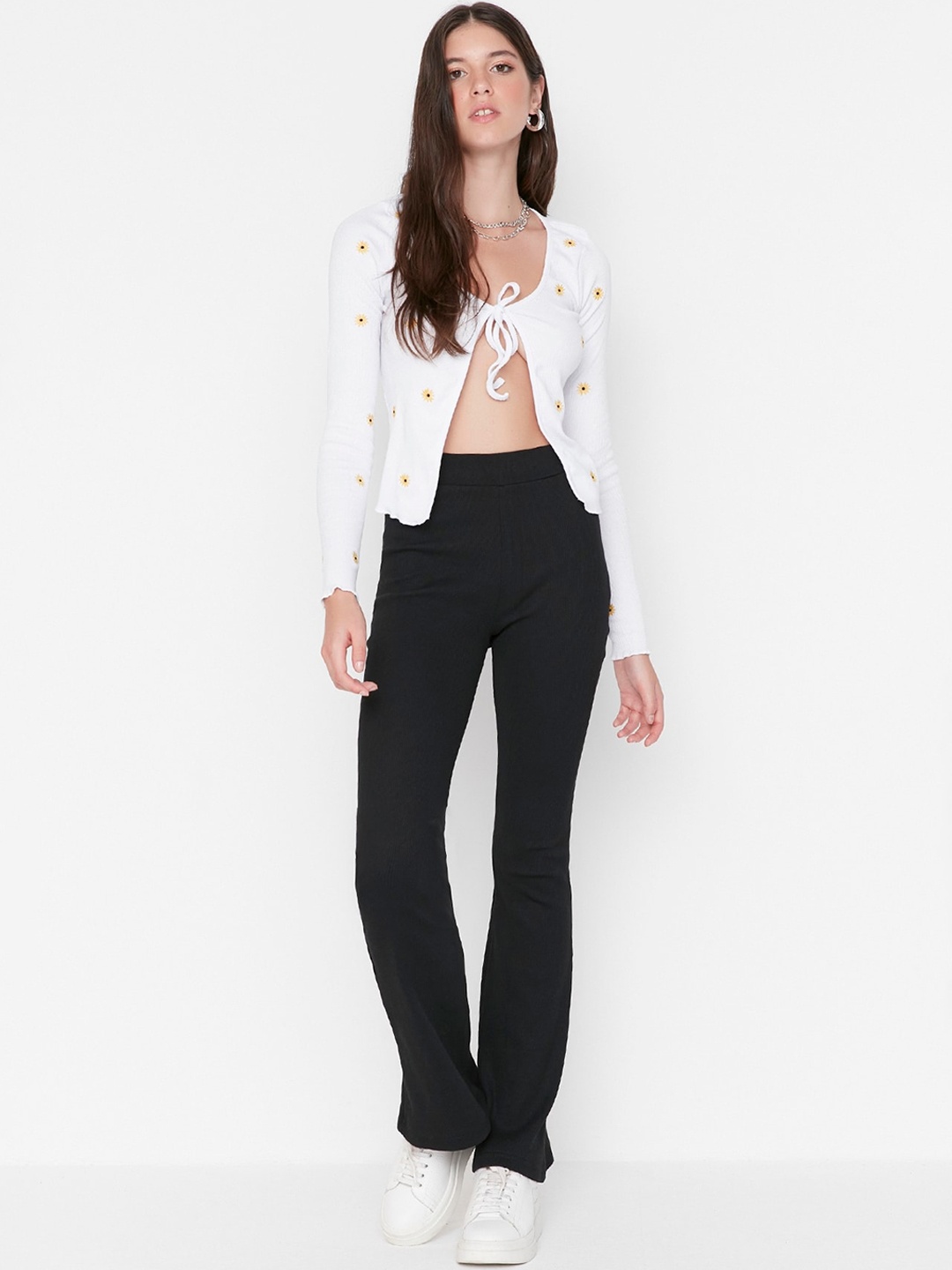 

Trendyol Women High-Rise Plain Slip-On Trousers, Black
