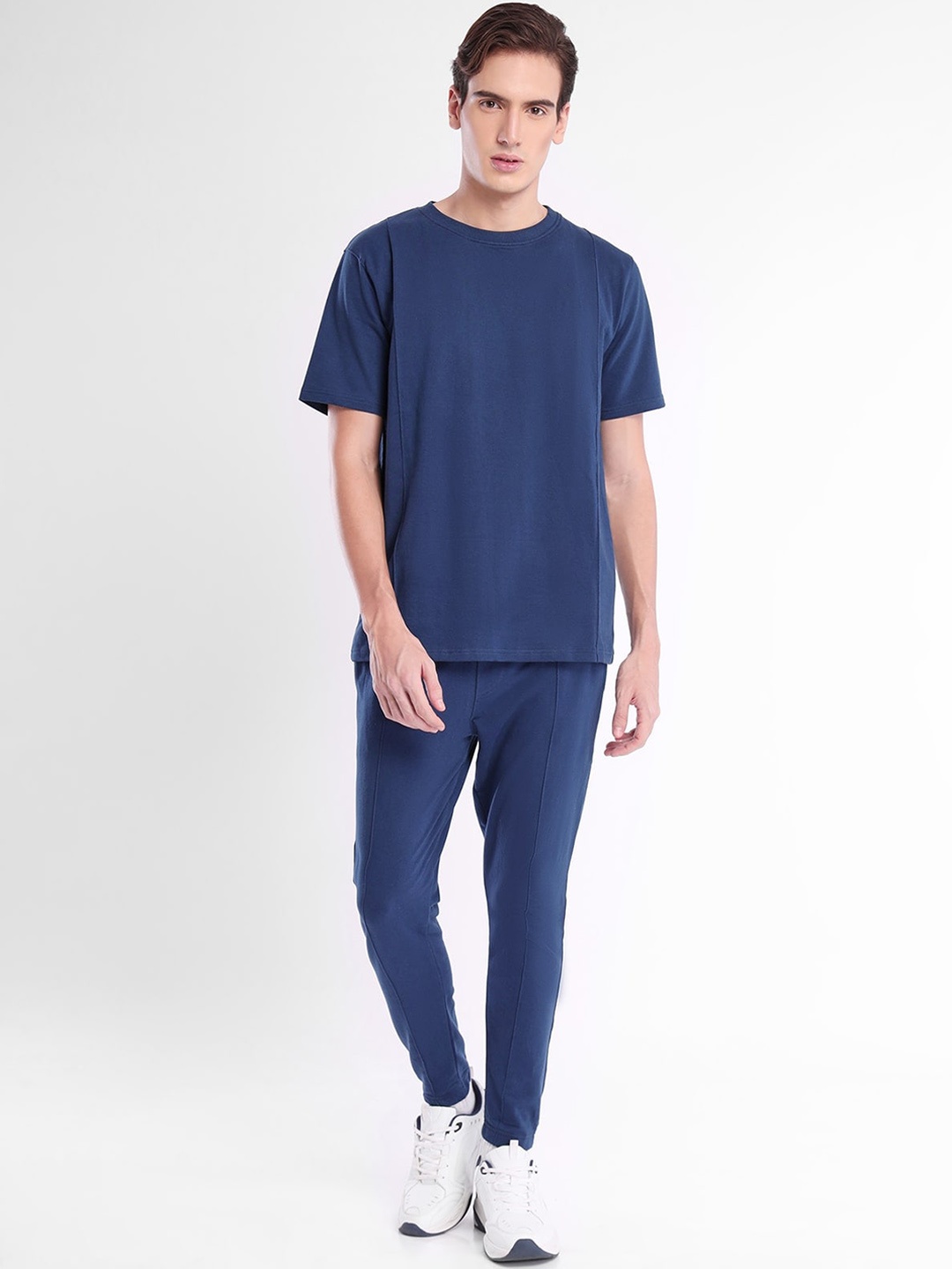 

NOBERO Men Pure Cotton T-Shirt & Joggers Co-Ords, Navy blue
