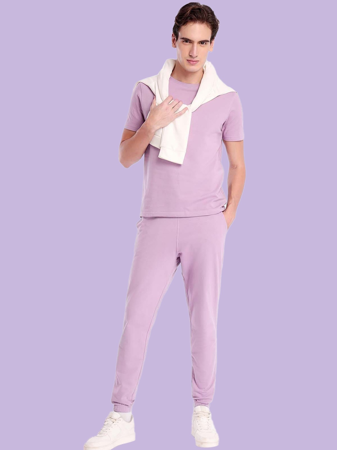 

NOBERO Round-Neck T-shirt With Joggers Co-Ords, Lavender