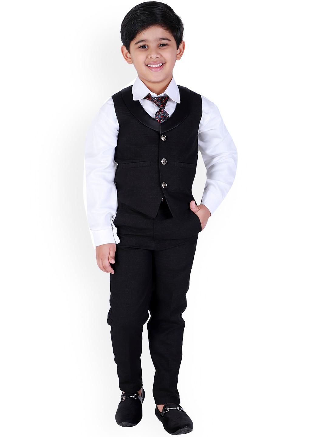 

FOURFOLDS Boys Single-Breasted 5-Piece Party Suit, Black