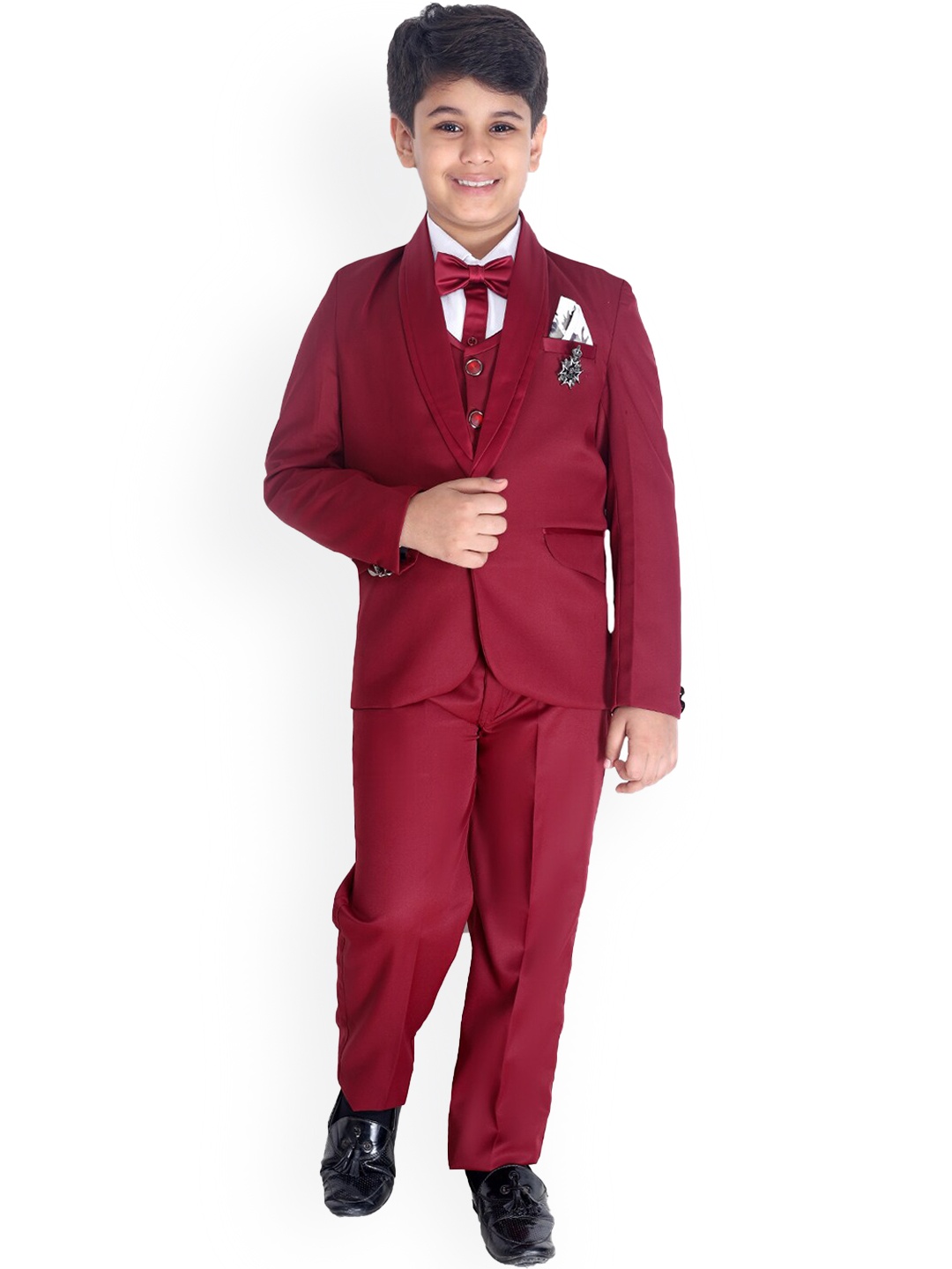 

FOURFOLDS Boys Single-Breasted 5-Piece Party Suit, Red