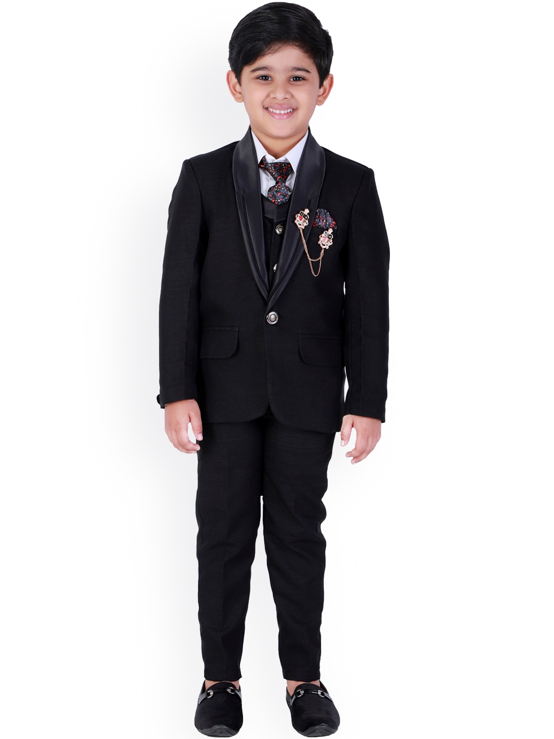 

FOURFOLDS Boys Single-Breasted 5-Piece Party Suit, Black