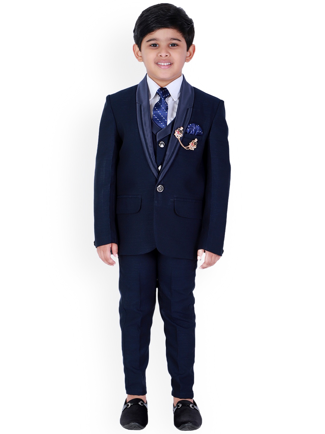 

FOURFOLDS Boys Single-Breasted 5-Piece Party Suit, Navy blue