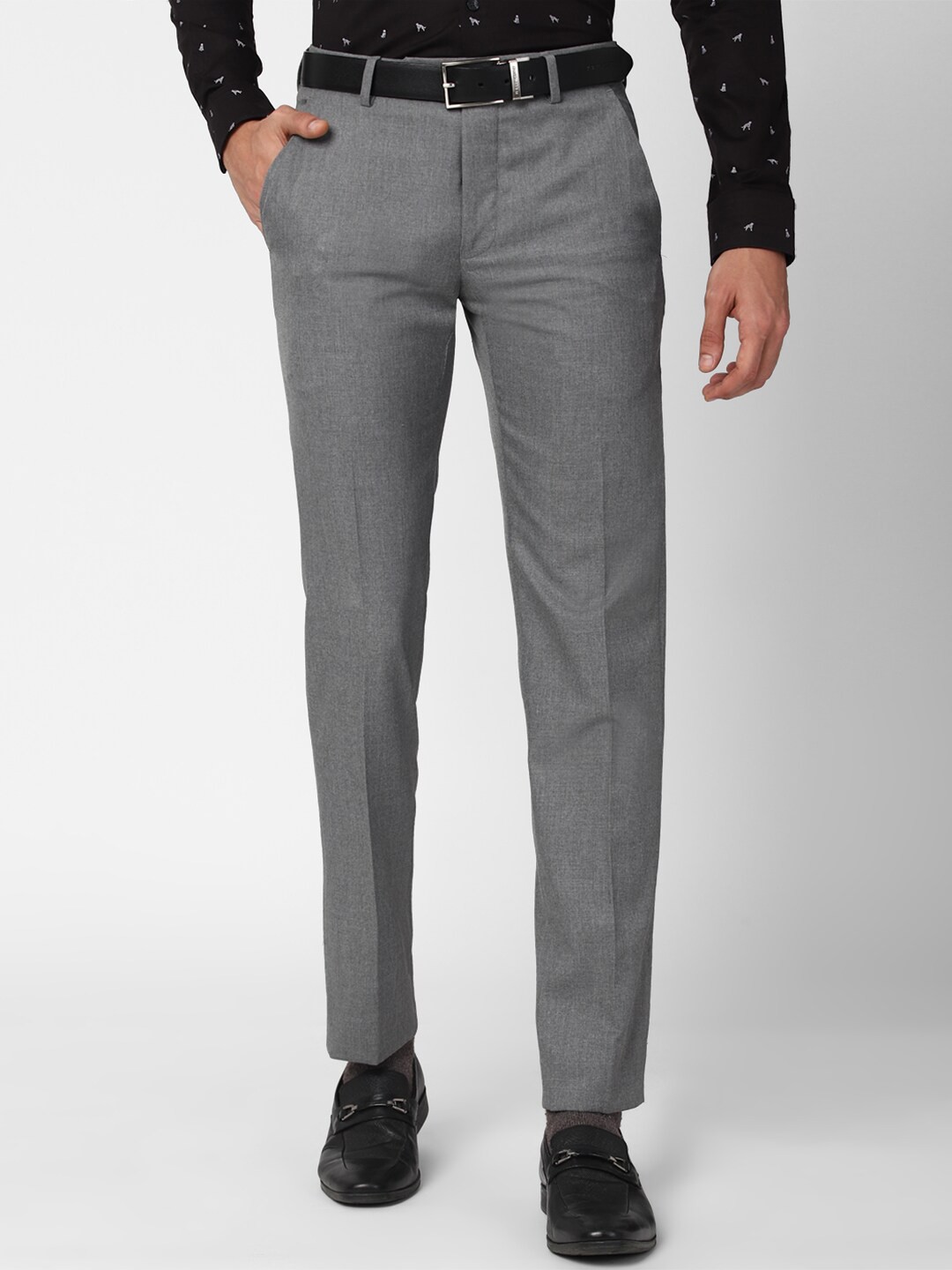 

Peter England Men Slim Fit Formal Trousers, Grey