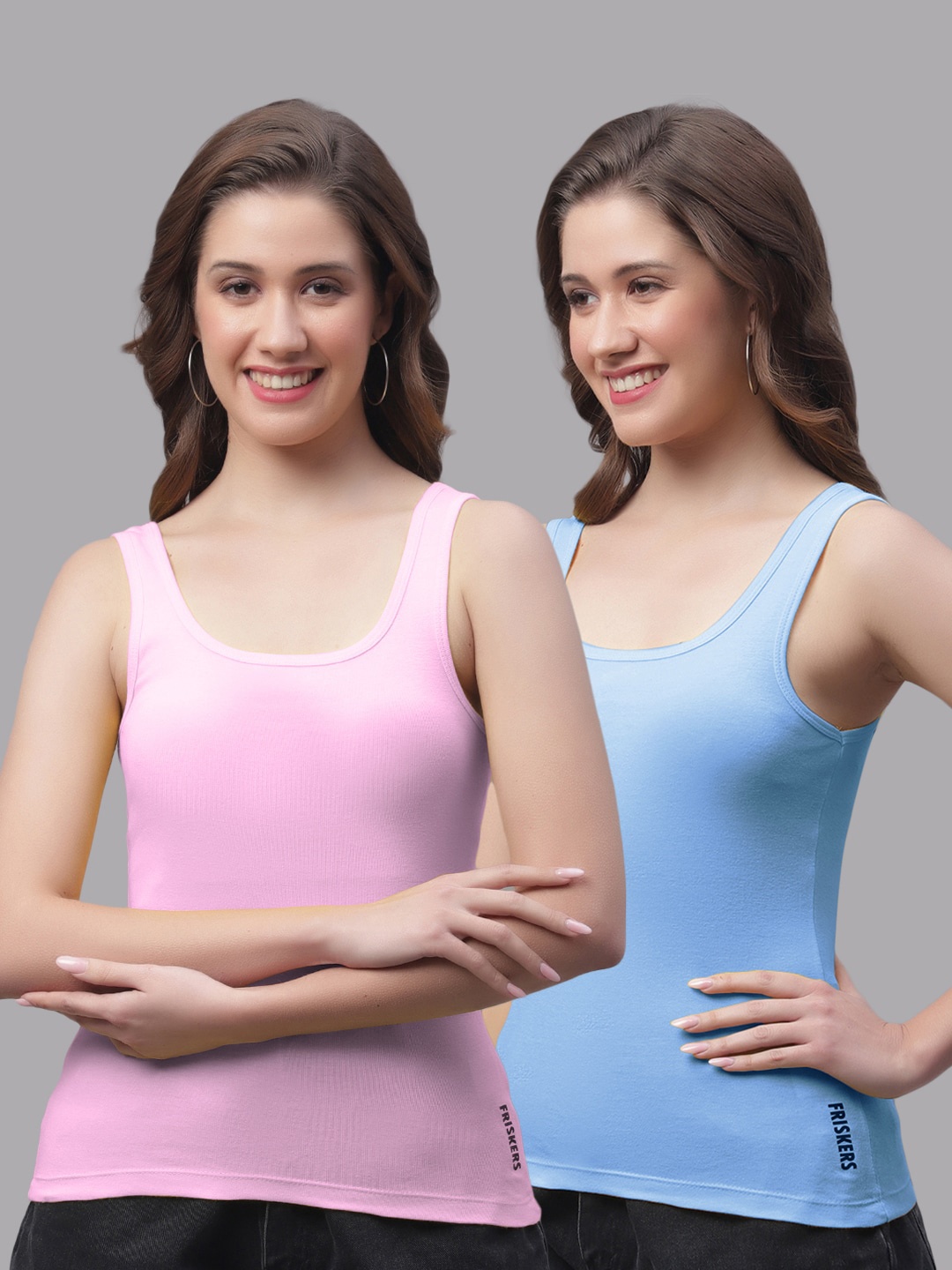 

Friskers Pack Of 2 Pure Cotton Gym wear Tank Top, Pink