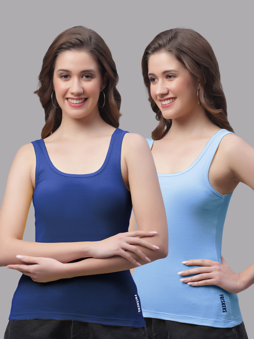 

Friskers Pack of 2 Sleeveless Cotton Sports Tank Top, Blue