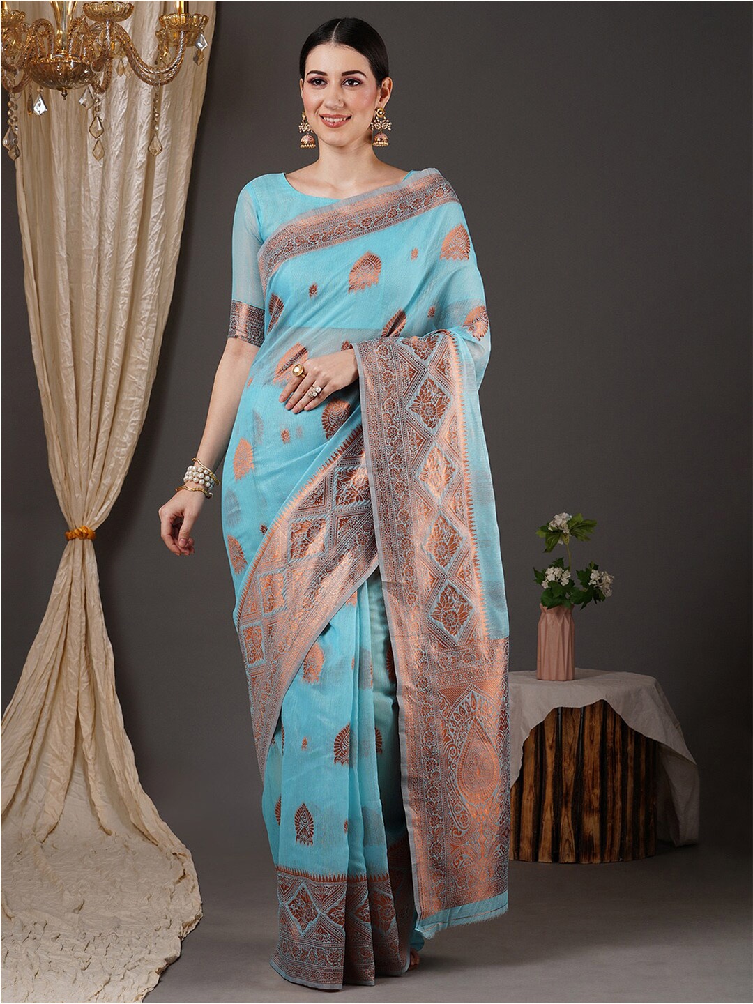 

Saree mall Ethnic Motif Woven Design Zari Banarasi Sarees, Blue