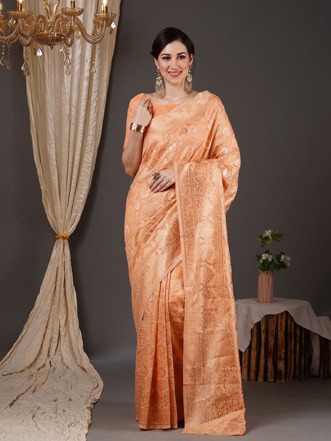 

Saree mall Floral Woven Design Zari Banarasi Sarees, Peach