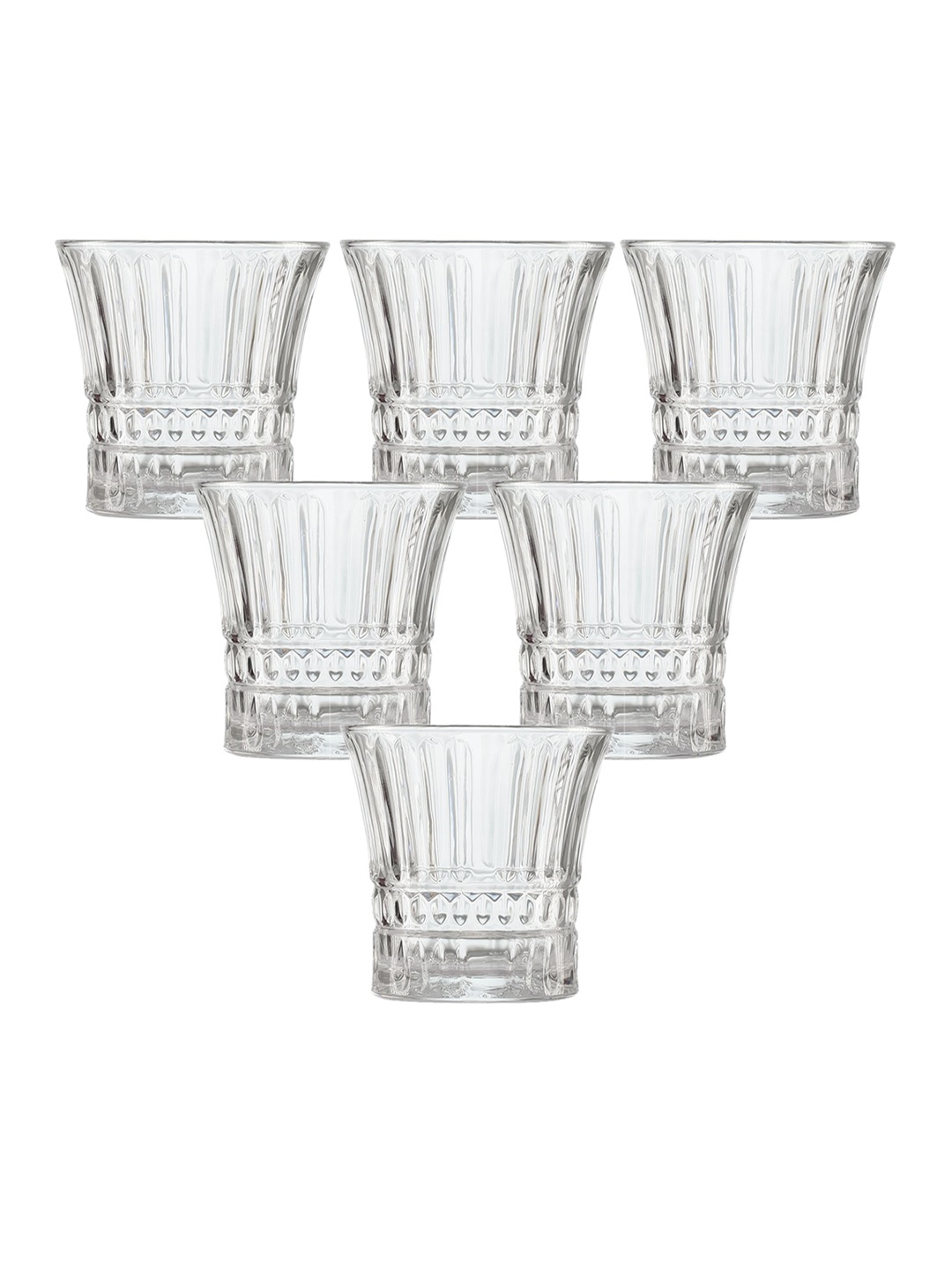 

ceradeco Transparent 6 Pieces Textured Lady Diamond Shaped Whisky Glasses-300ml Each