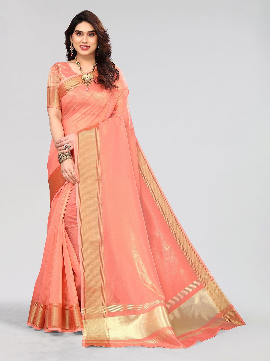 

Winza Designer Zari Banarasi Saree, Peach