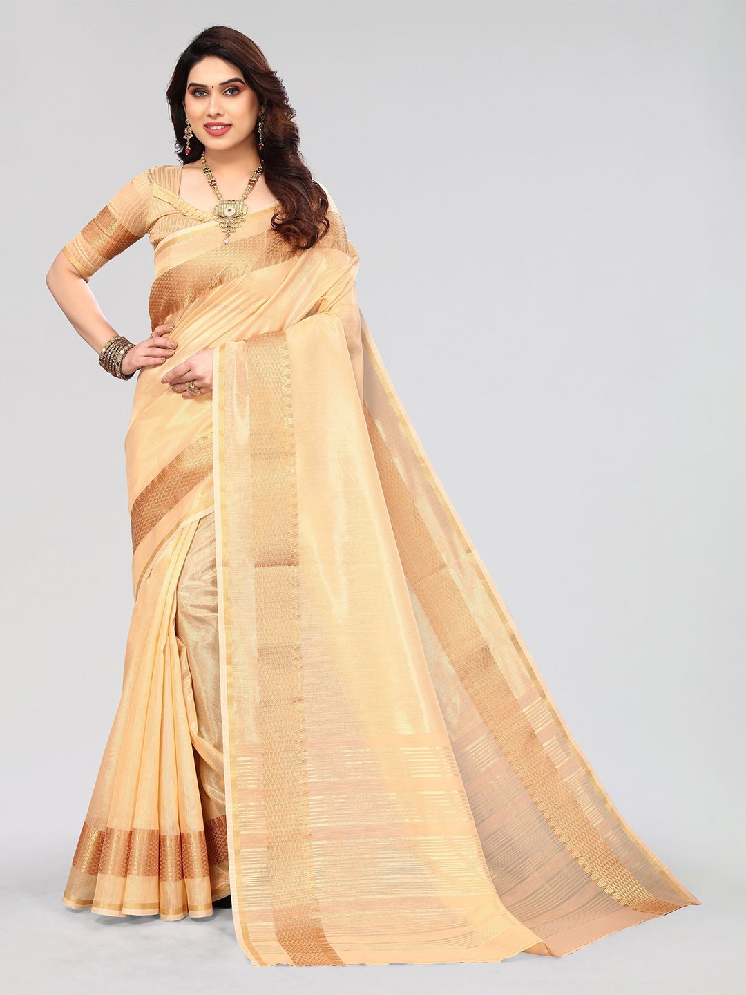 

Winza Designer Zari Banarasi Saree, Beige