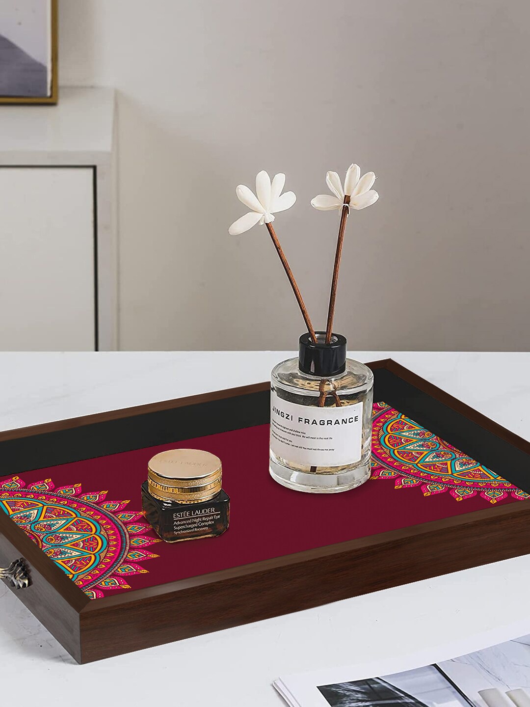 

PAPER PLANE DESIGN Brown & Maroon Printed Wooden Serving Tray