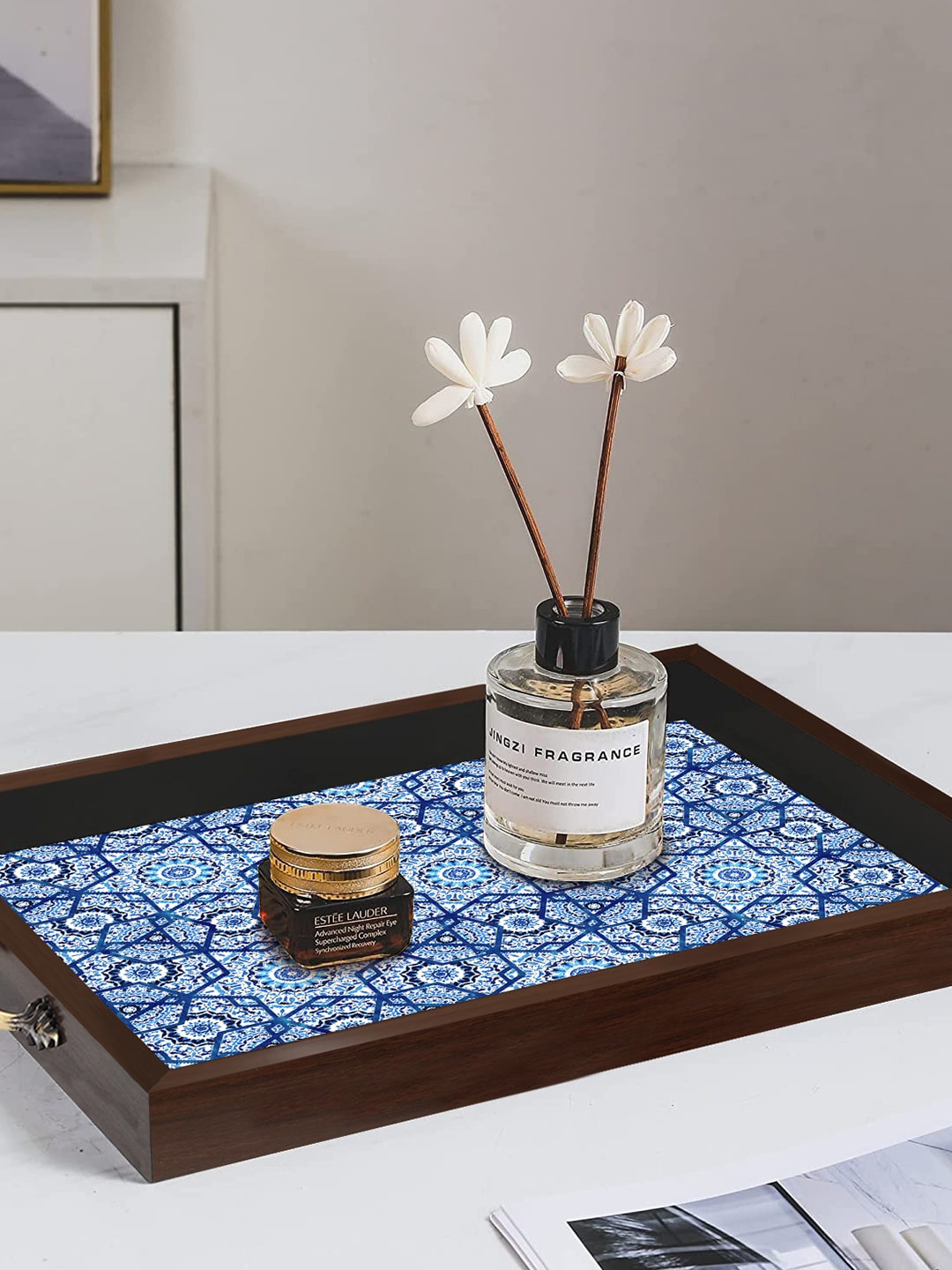 

PAPER PLANE DESIGN Brown & Blue Printed Wooden Serving Tray