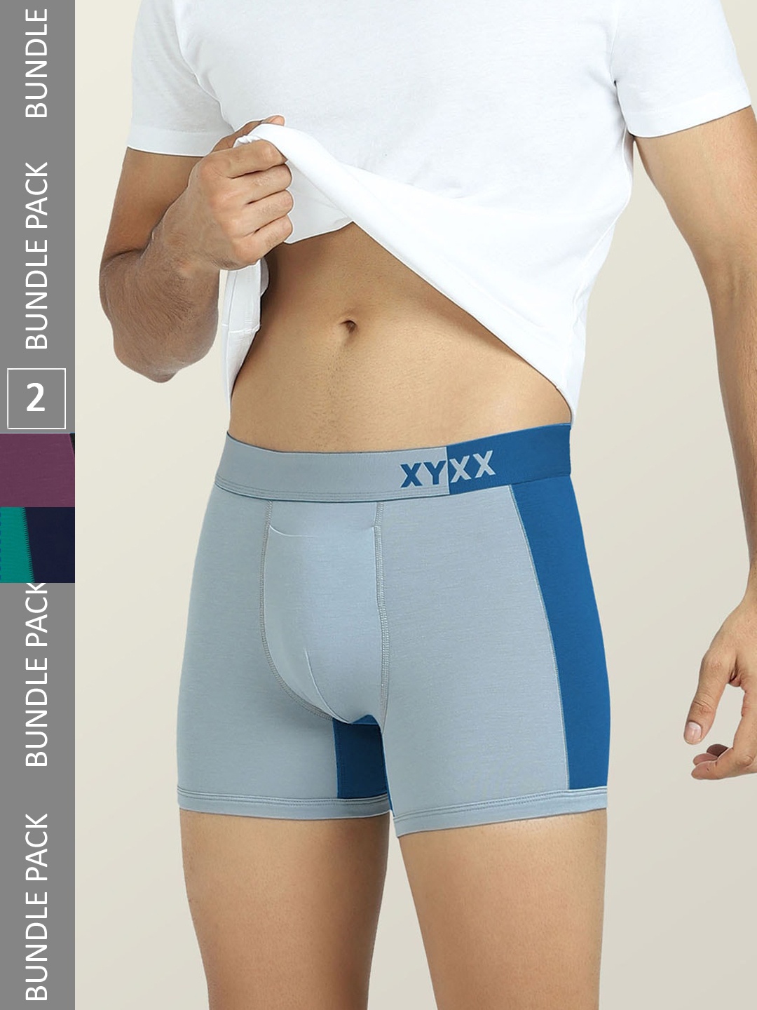 

XYXX Men Pack Of 3 Color Blocked Lightweight Trunks XYTRNK3PCKN814, Green