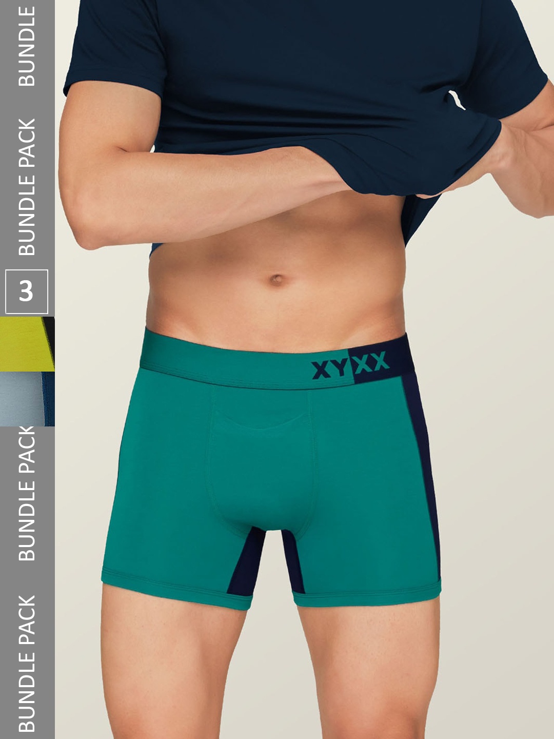 

XYXX Men Pack Of 3 Colourblocked Modal Antimicrobial Trunks, Green
