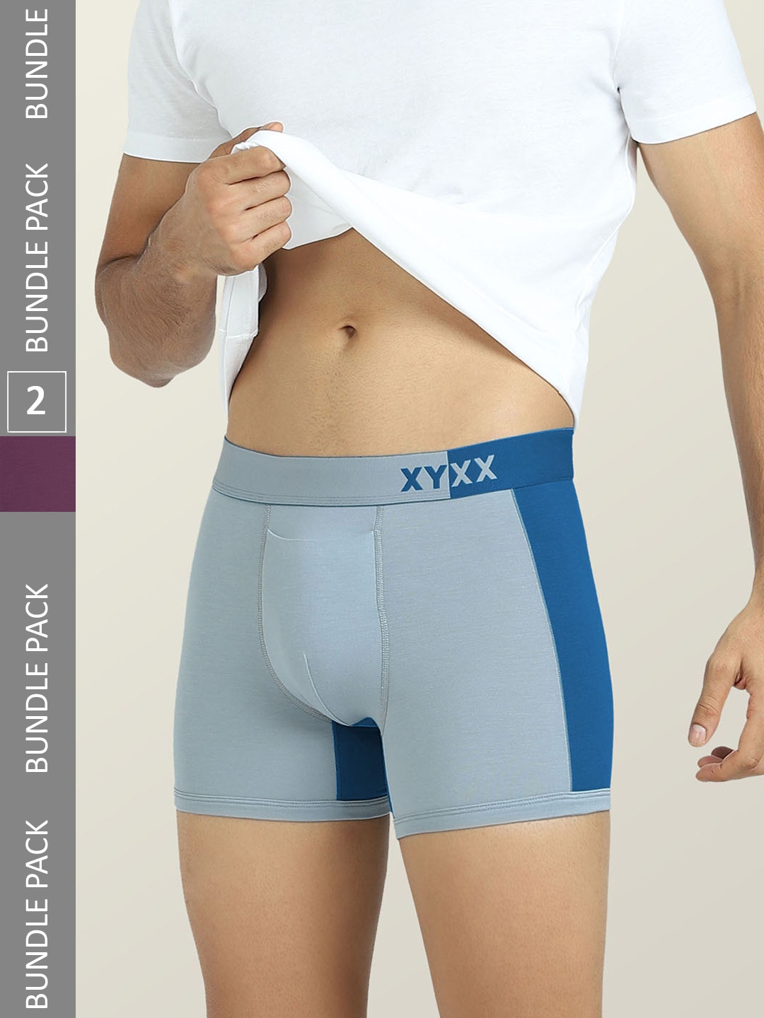 

XYXX Men Pack Of 2 Antimicrobial Sweat Wicking Dualist Trunks, Blue