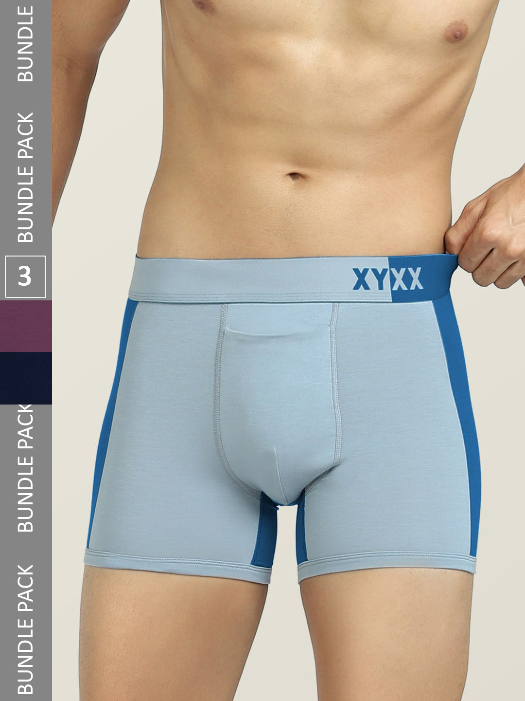 

XYXX Men Pack Of 3 Antimicrobial Sweat Wicking Dualist Trunks, Black
