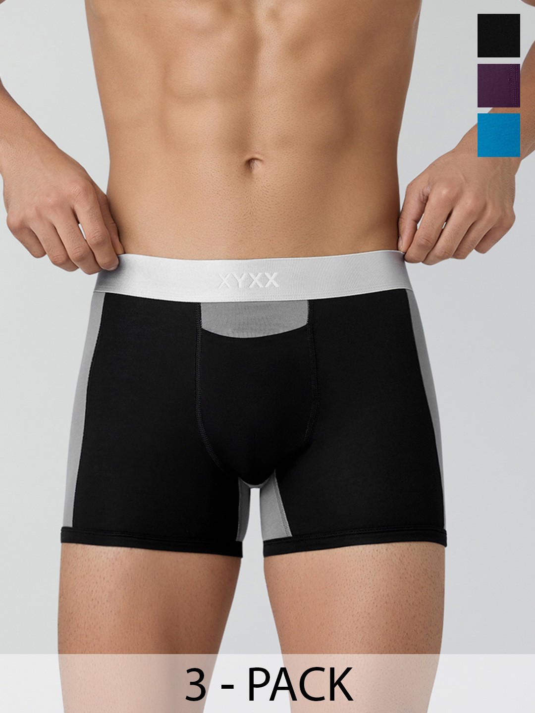 

XYXX Men Pack Of 3 Anti-Microbial Modal Light Weight Sweat Wicking Trunks, Blue