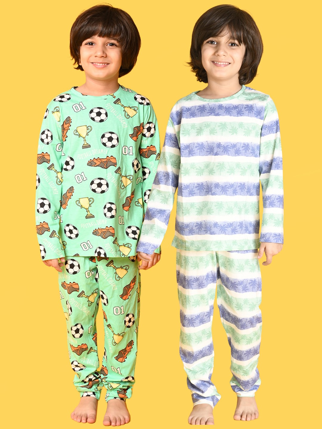 

Anthrilo Boys Pack Of 2 Conversational Printed Pure Cotton Night Suit, Green