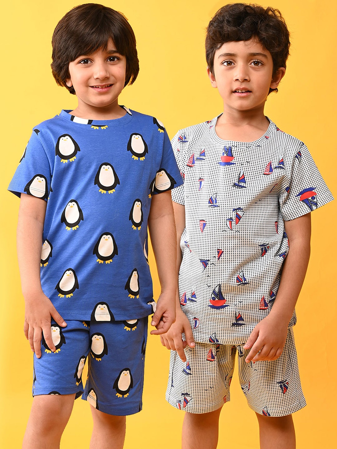 

Anthrilo Boys Pack Of 2 Conversational Printed Pure Cotton Night Suit, Blue