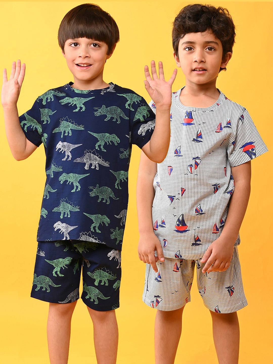 

Anthrilo Boys Pack Of 2 Conversational Printed Pure Cotton Night Suit, Blue