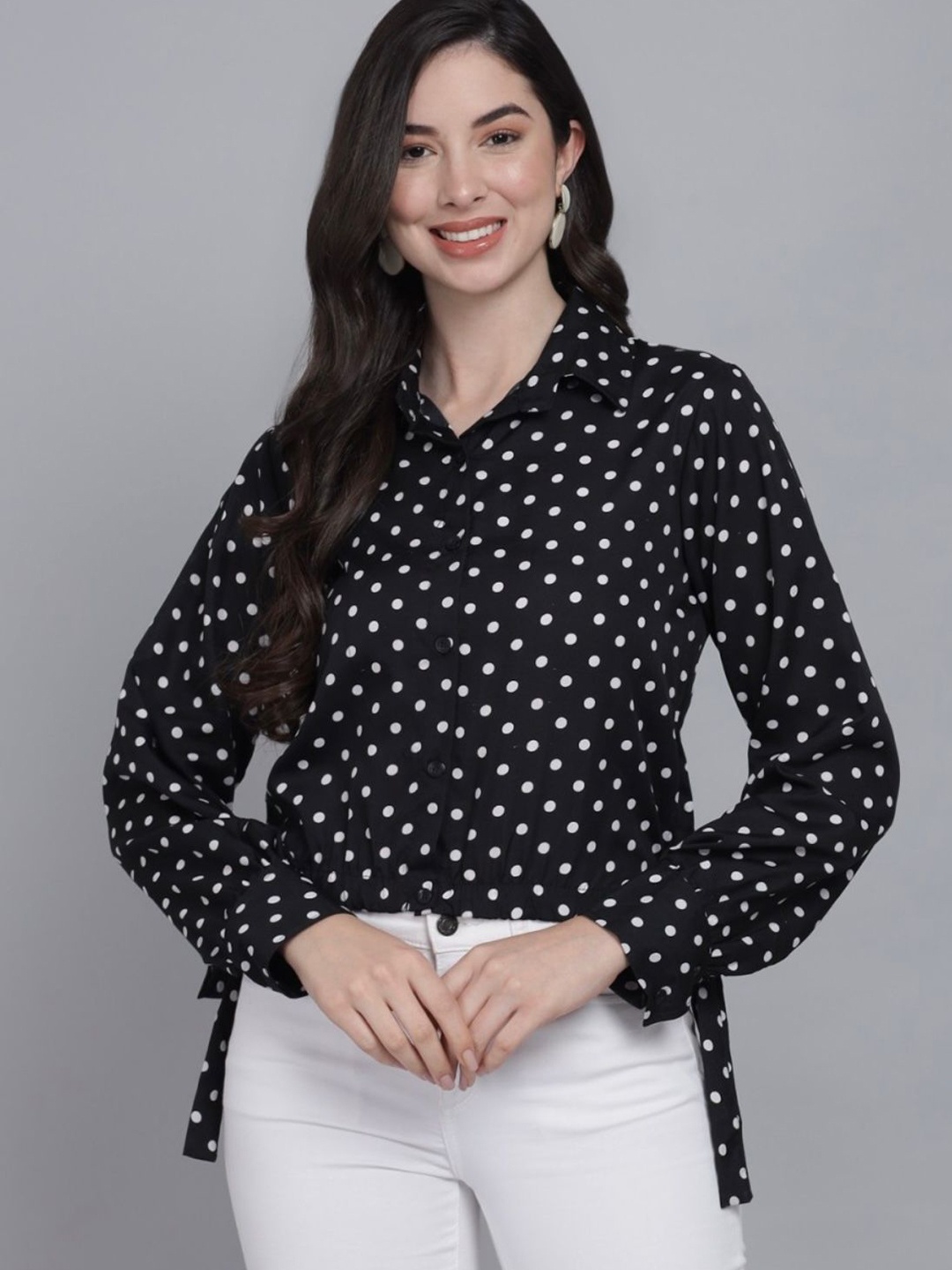 

borse lele Polka Dot Printed Shirt Style Top, Black