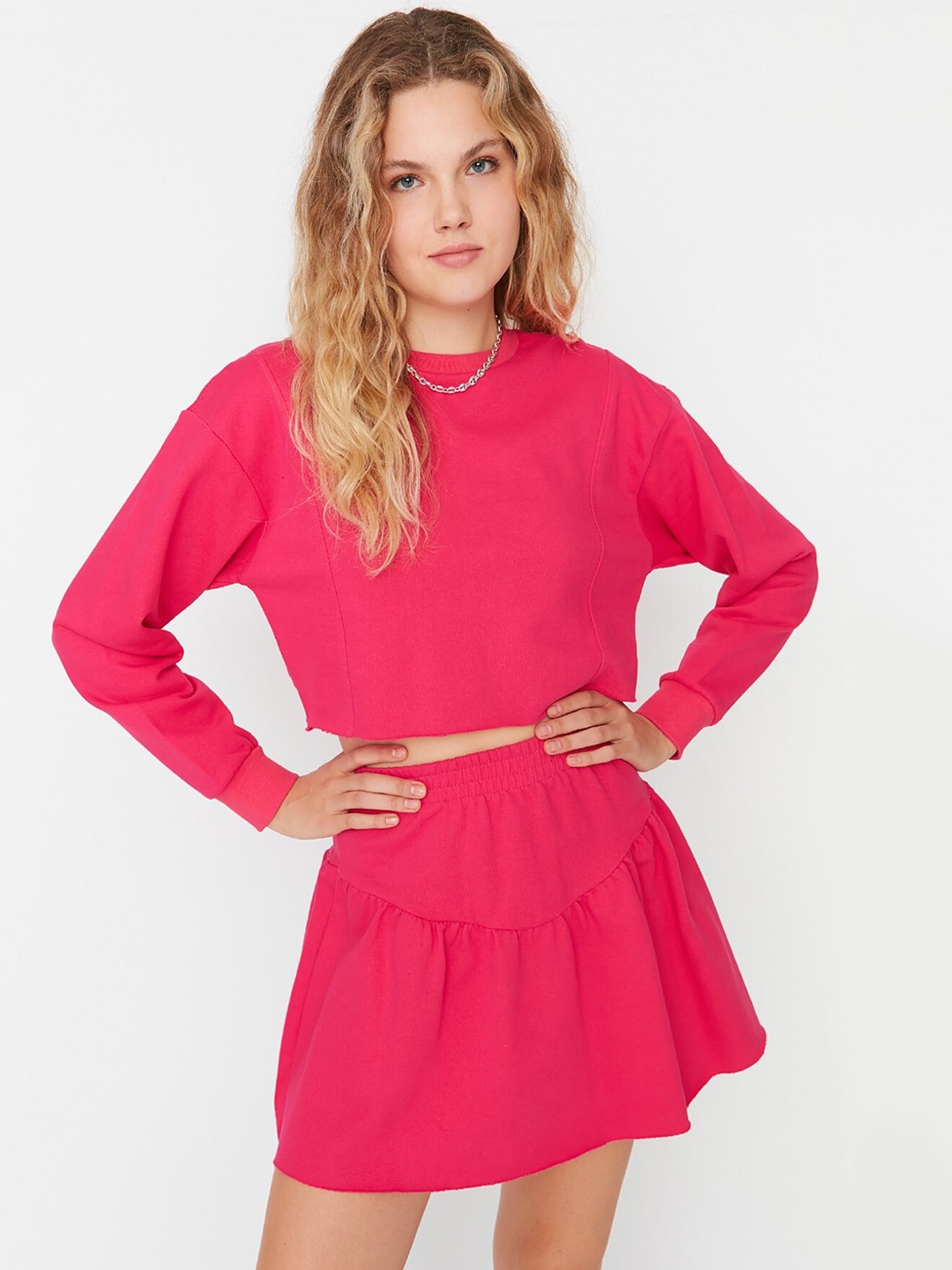 

Trendyol Crop Top With Skirt Co-Ord Set, Fuchsia