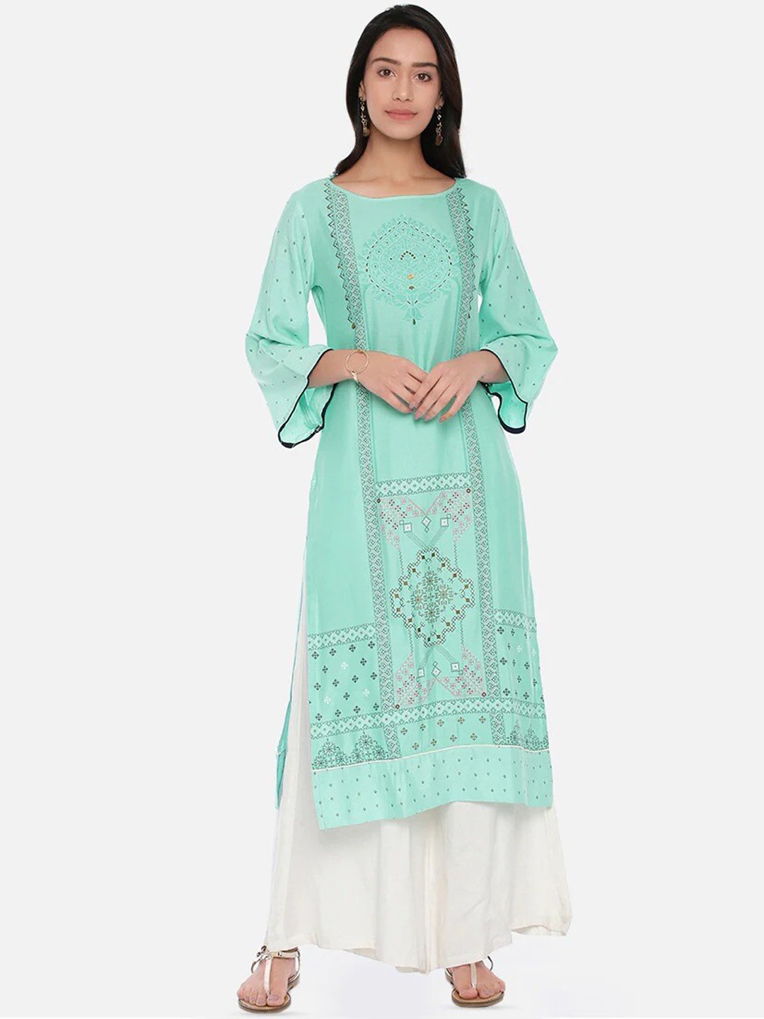 

Span Ethnic Motifs Printed Straight Kurta, Green