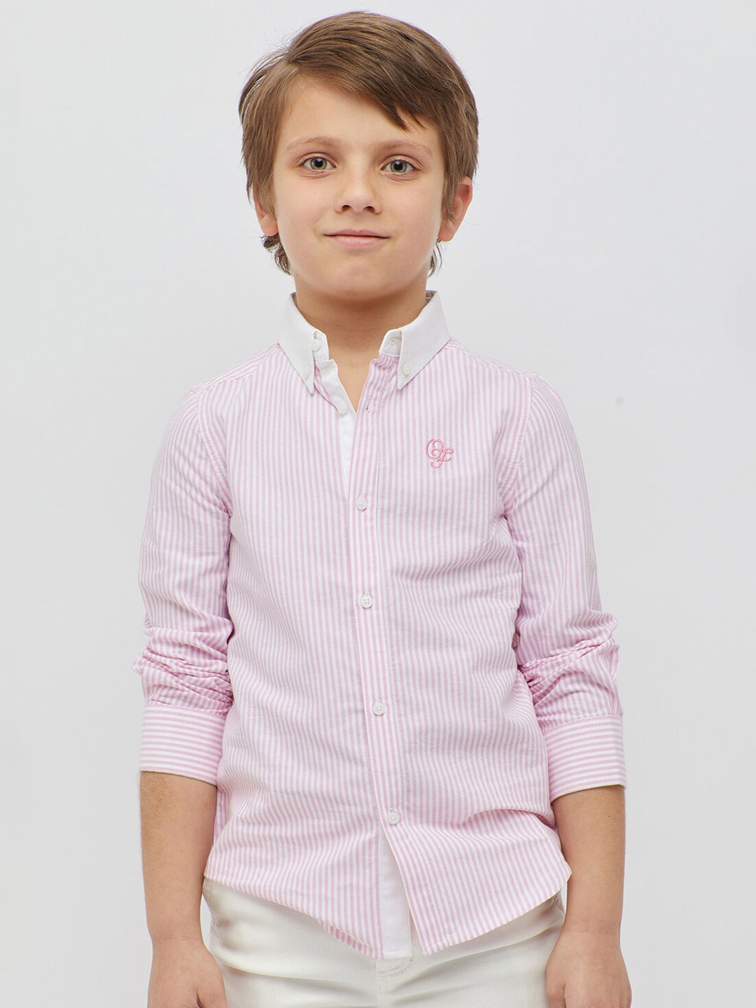

One Friday Boys Premium Striped Pure Cotton Shirt, Pink