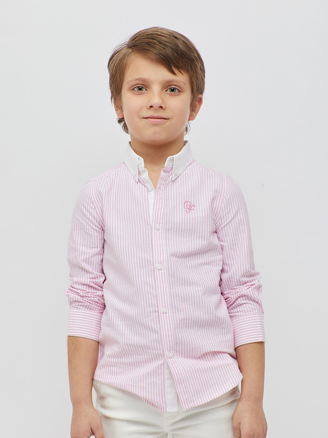 

One Friday Boys Premium Striped Pure Cotton Shirt, Pink
