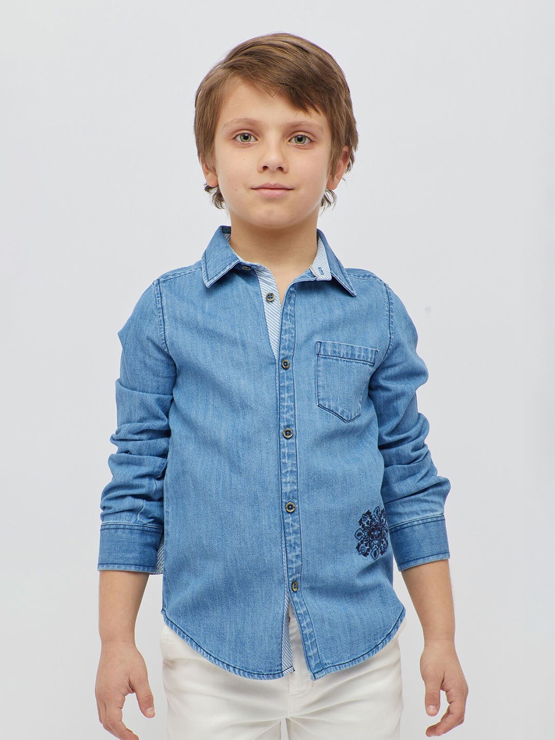 

One Friday Boys Premium Pure Cotton Denim Shirt, Blue