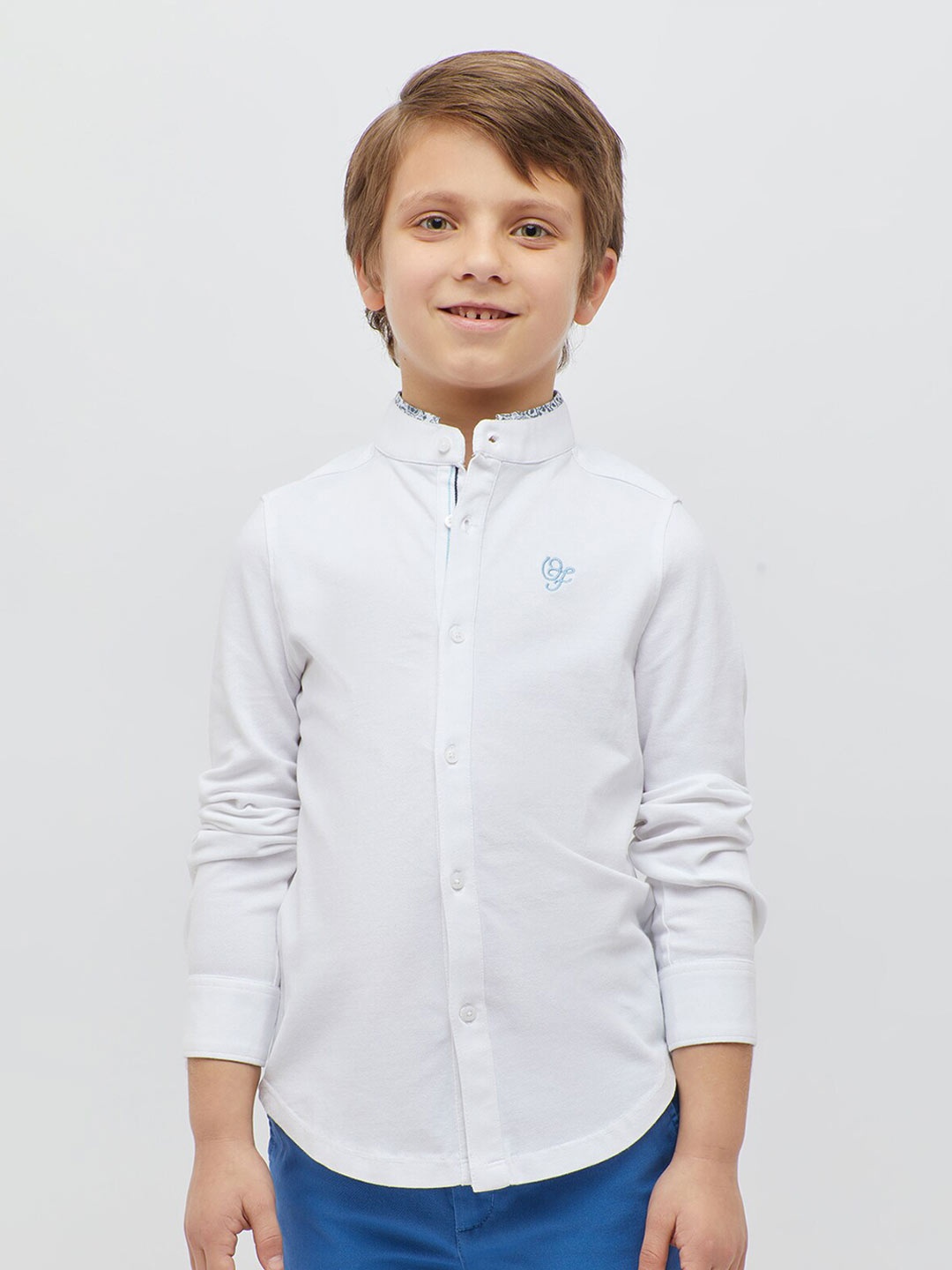 

One Friday Boys Mandarin Collar Long Sleeves Formal Shirt, White