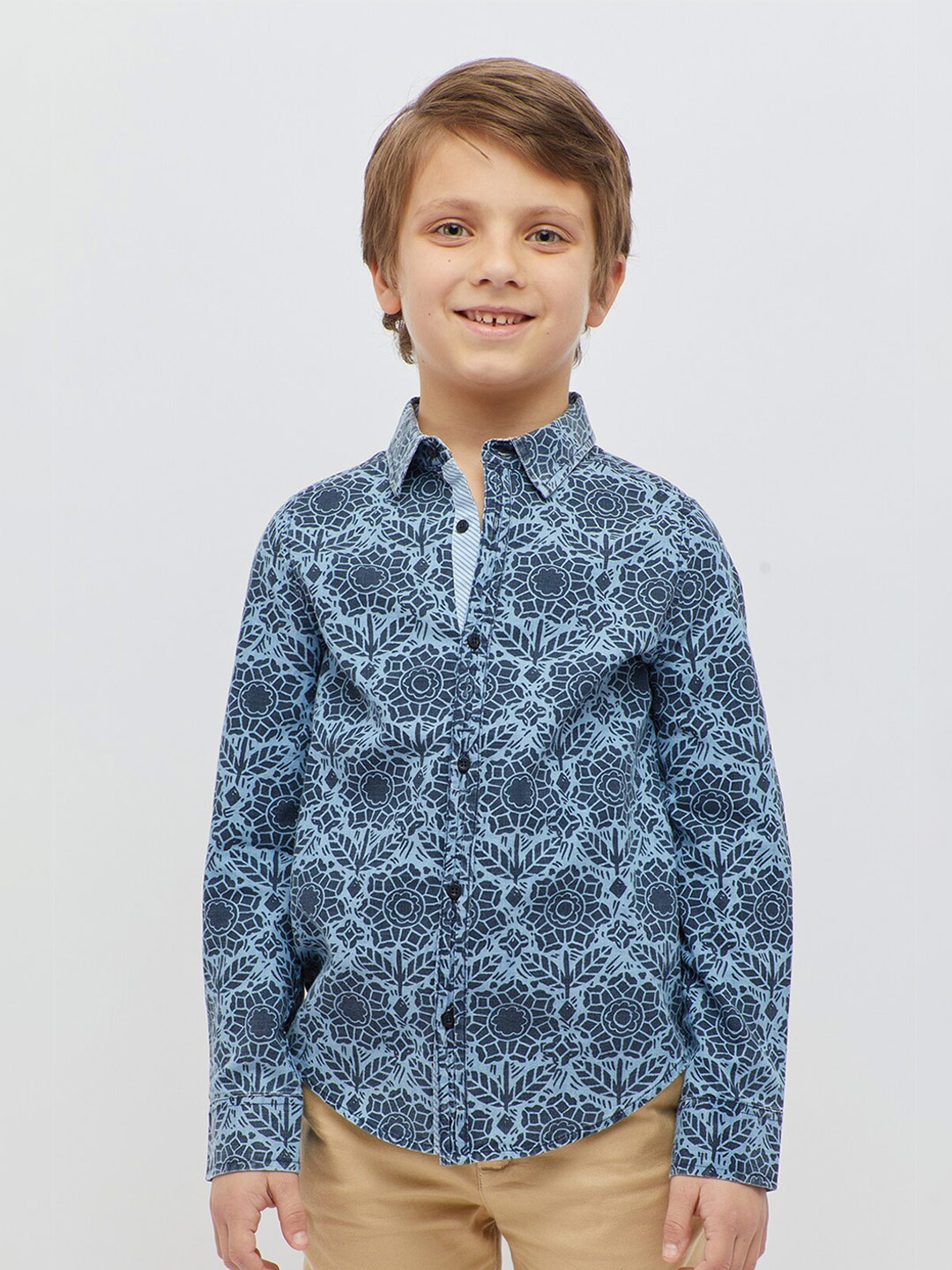 

One Friday Boys Premium Floral Printed Pure Cotton Casual Shirt, Blue