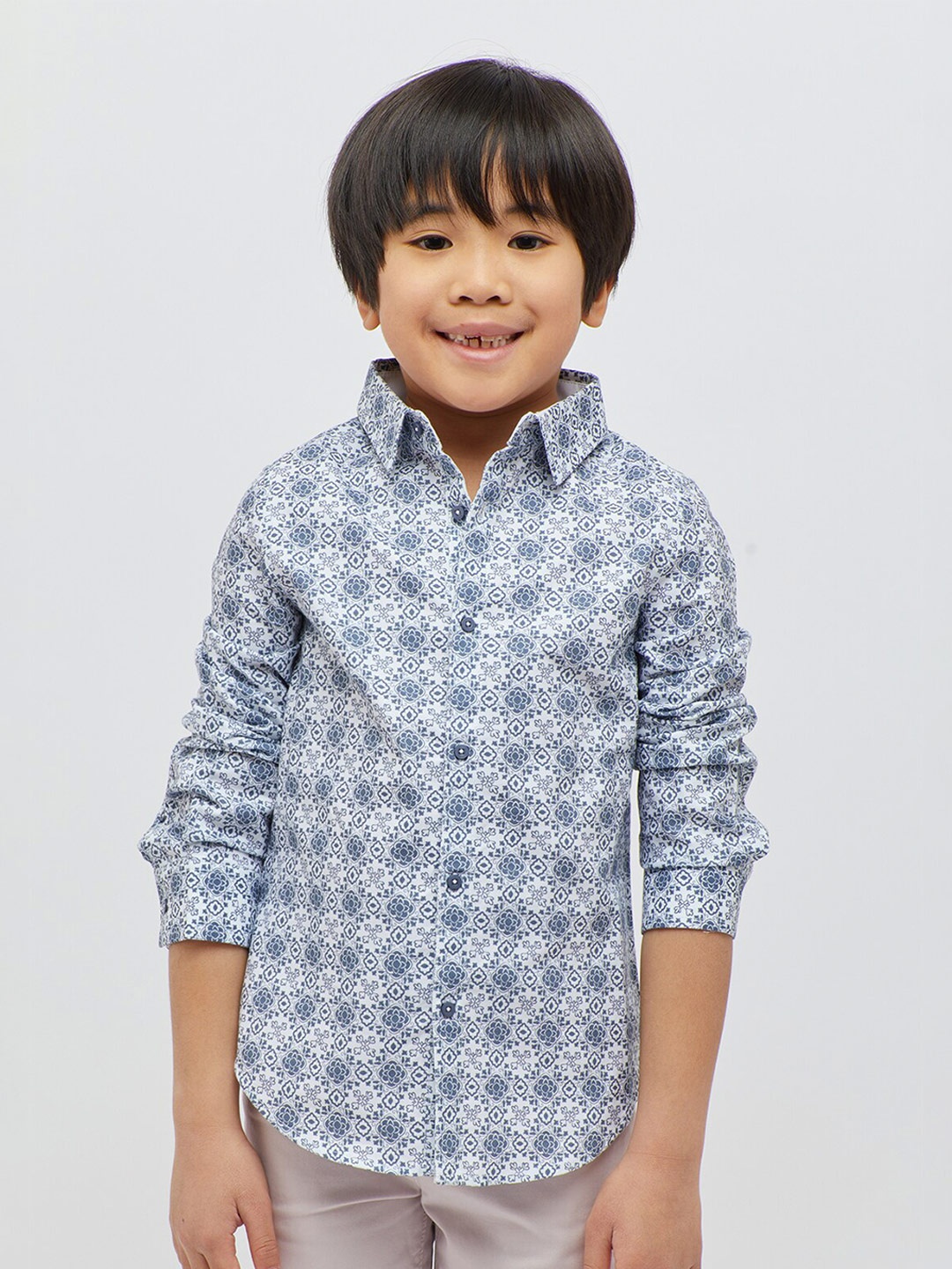 

One Friday Boys Premium Ethinic Printed Pure Cotton Shirt, Blue