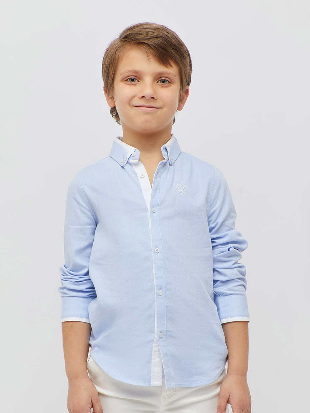 

One Friday Boys Button-Down Collar Long Sleeves Pure Cotton Formal Shirt, Blue